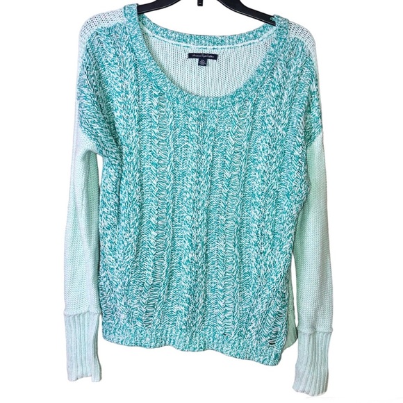 American Eagle 2 Tone Open Knit WoolBlend Sweater Green Medium - Picture 1 of 5